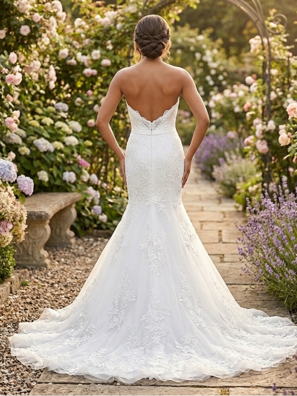 NEW mermaid wedding ivory with 3D appliqué - Picture 2 of 12